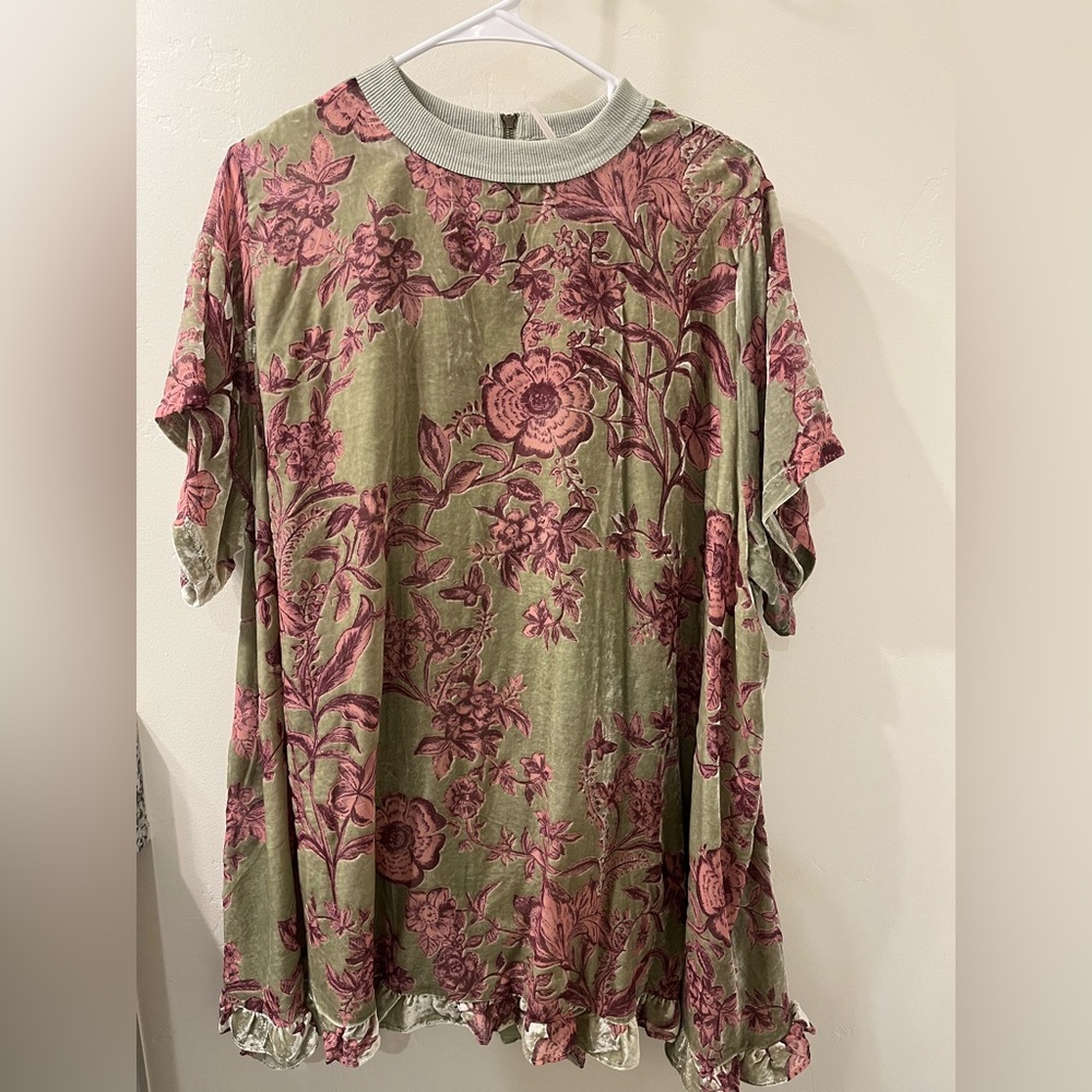 Free People Floral Mini Dress - Green and Pink